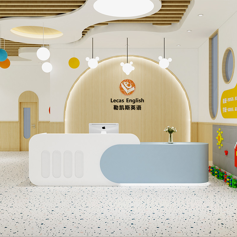 幼儿园烤漆前台：兴趣班吧台早教辅导中心接待台设计全攻略，培训机构卡通前台必备神器！