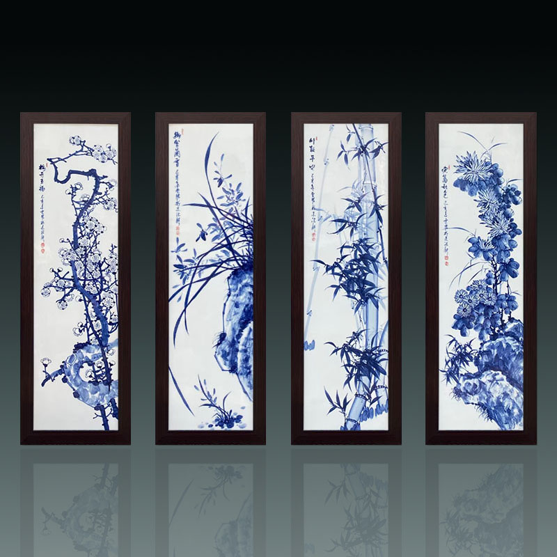 景德镇四条屏瓷板画：中式古典美学与现代家居完美融合的艺术珍品