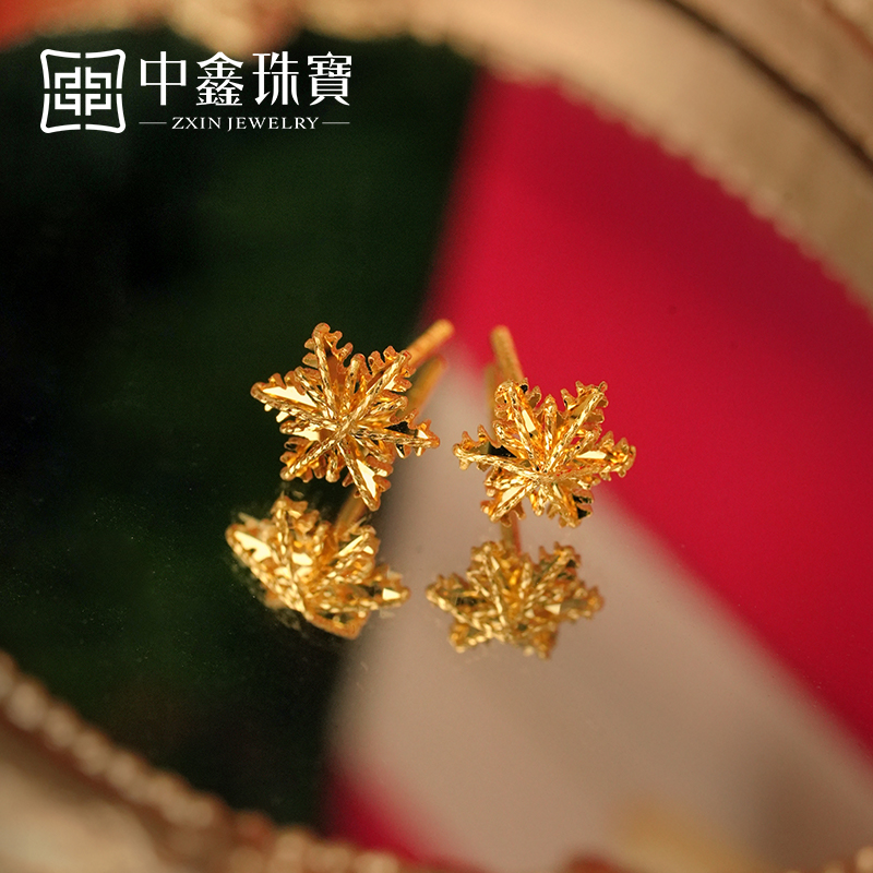 中鑫珠宝特娜纱金耳环：5G工艺黄金耳钉，女款足金999磨砂圆点爆款来袭！