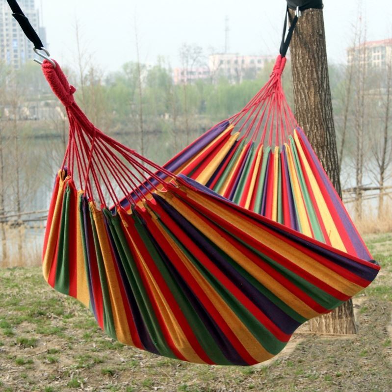 户外休闲吊床：降落伞布帆布加厚，防侧翻摇摇床秋千，旅行出游必备神器！