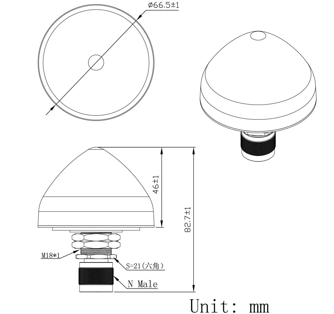 GPS/BD/GLONASS多星基站蘑菇天线，三级放大高增益38dB工业级解决方案，解锁精准定位新高度！