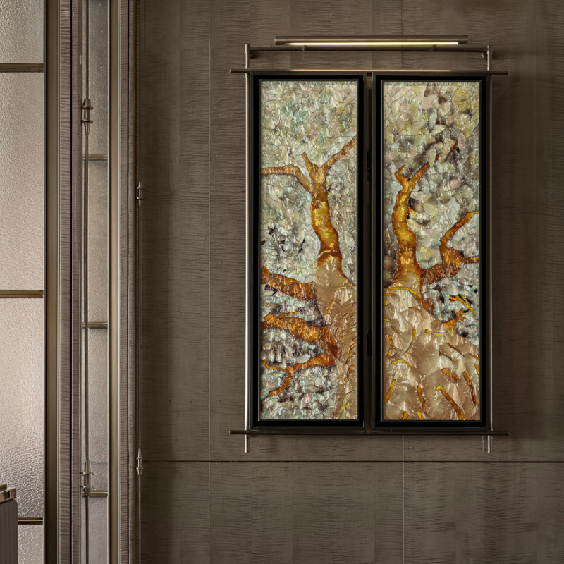 瑞杰珐琅彩画《挺拔》：轻奢中古风样板间画，别墅私人空间高级感画