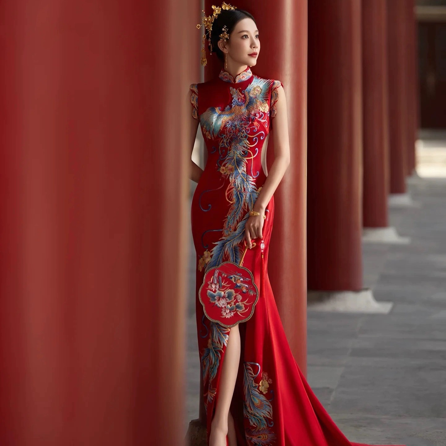 重工刺绣盘金苏绣新娘礼服改良旗袍，2024新娘嫁衣必备！