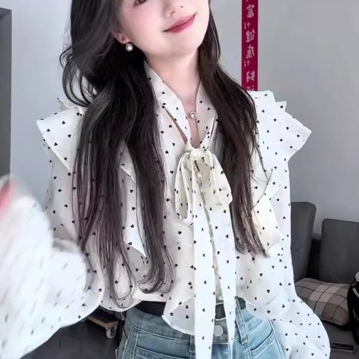 2025时尚绝美淑女风雪纺圆领荷叶边长袖衬衫：秋季温婉女神必备！