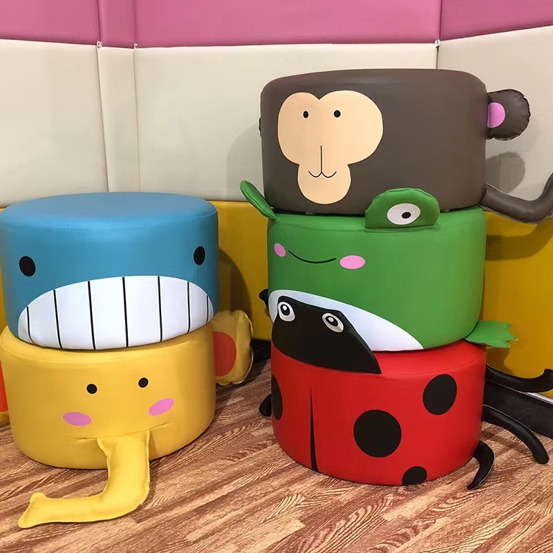幼儿园早教中心儿童凳软体沙发！软包卡通猴子大象青蛙单人小凳子