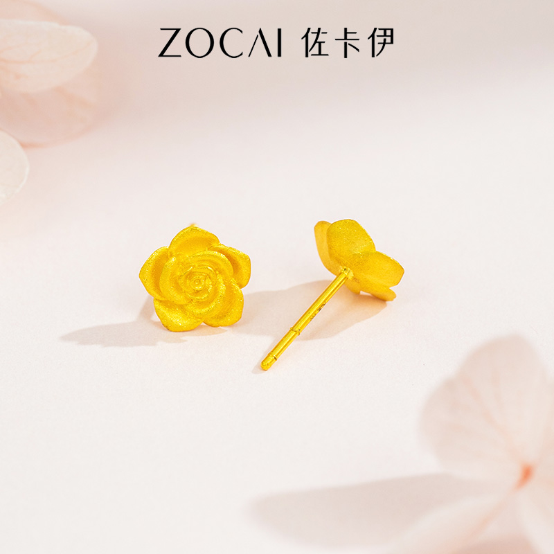 山茶花黄金耳钉足金999：送给最爱的她，绽放永恒之美！
