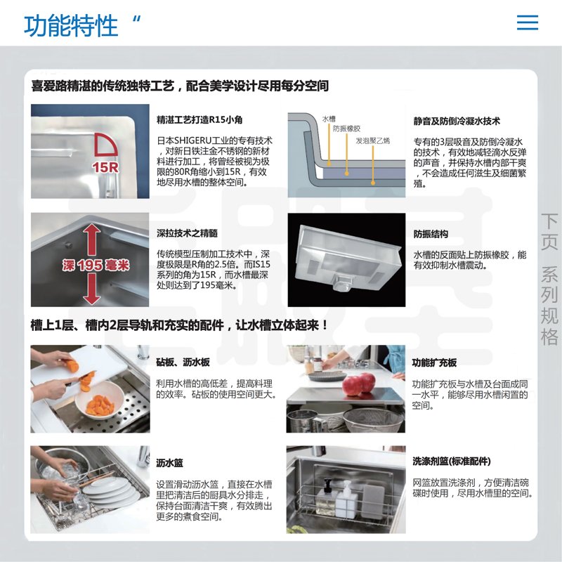 日本进口SHIGERU喜爱路6代304不锈钢3D多层功能型厨房大单槽水槽，厨房革命，你准备好了吗？