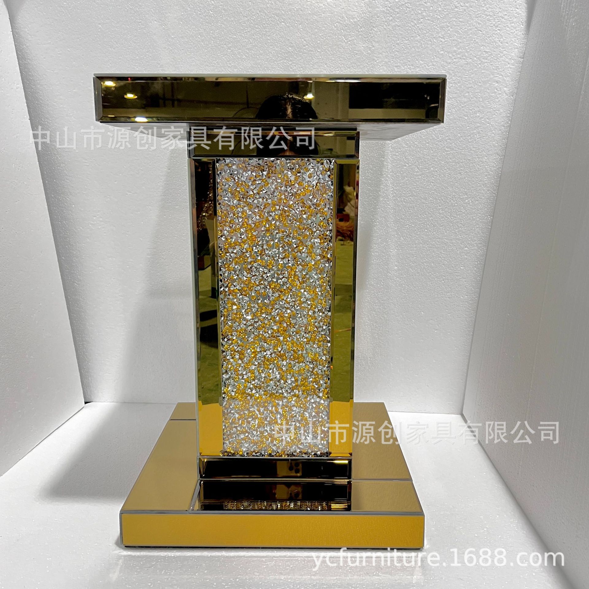 金色复古金镜面角几边柜水钻方形桌边桌客厅卧室家居新款镜面家具，奢华家居新风尚✨