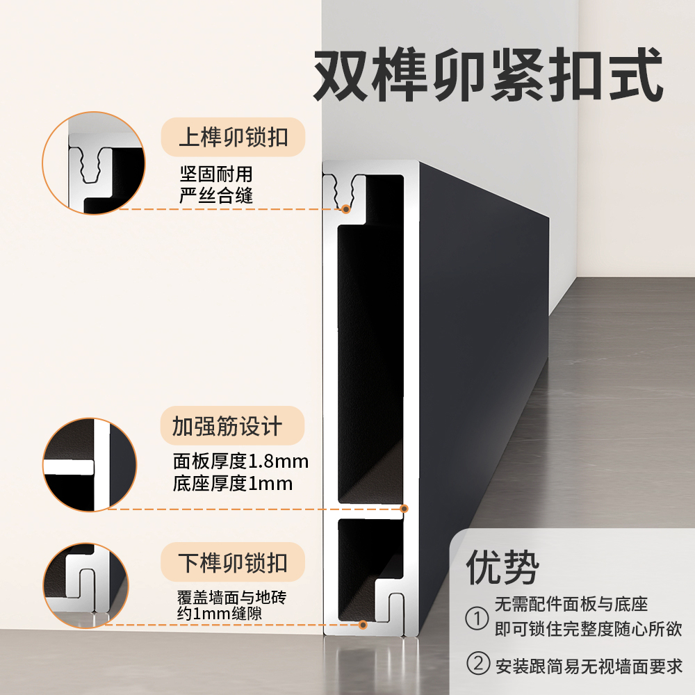 铝合金踢脚线6cm新型卡扣：装修界的隐形守护神，极窄4公分金属贴脚线新潮流！