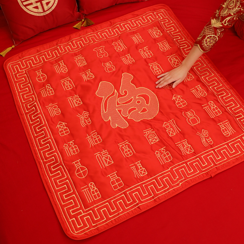 结婚必备！女方陪嫁坐福垫超火红！百福刺绣太喜庆了！