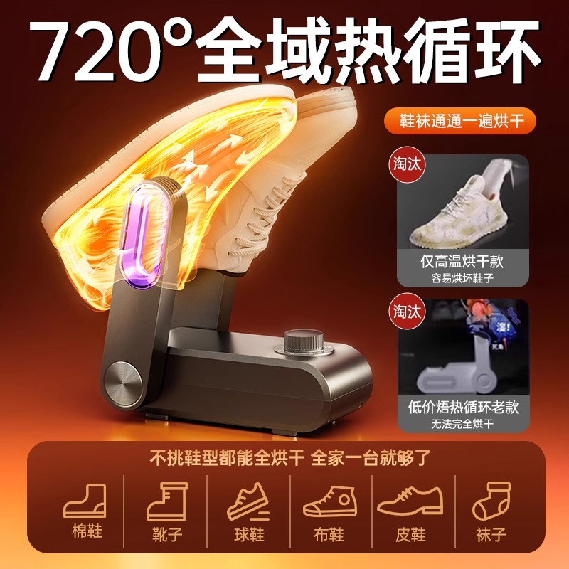 2024新款烘鞋器：家用全自动烘鞋杀菌除臭一体机，干鞋烘干机哄烤神器，告别脚臭新姿势！