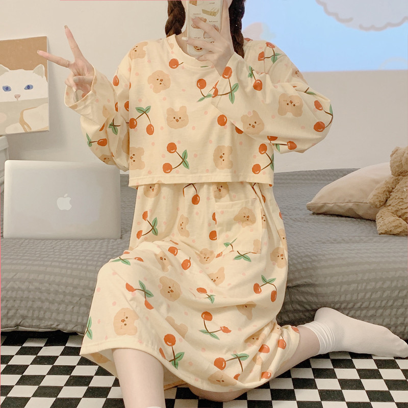 抖音严选2024春秋季新款带胸垫免穿文胸孕妇哺乳睡裙，舒适孕期必备神器！