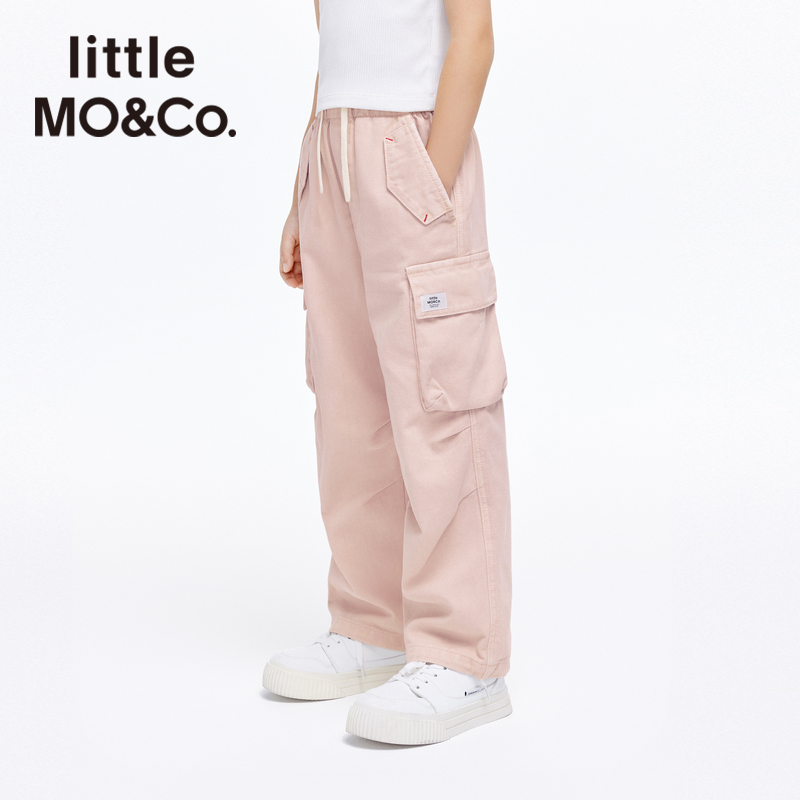 little moco亲子装夏装女童工装休闲纯棉粉色牛仔裤，妈妈宝贝同款萌翻天！