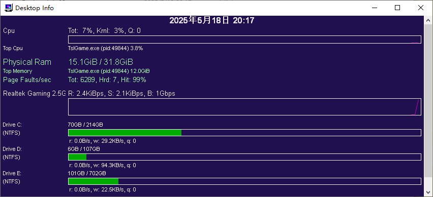 Desktop Info(桌面上显示实时系统信息) v3.22.0 绿色版