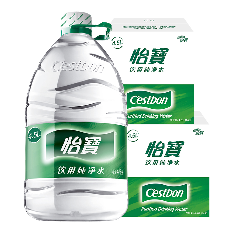 怡宝纯净水4.5L*4桶：家庭用水新选择，煮饭饮水两相宜！