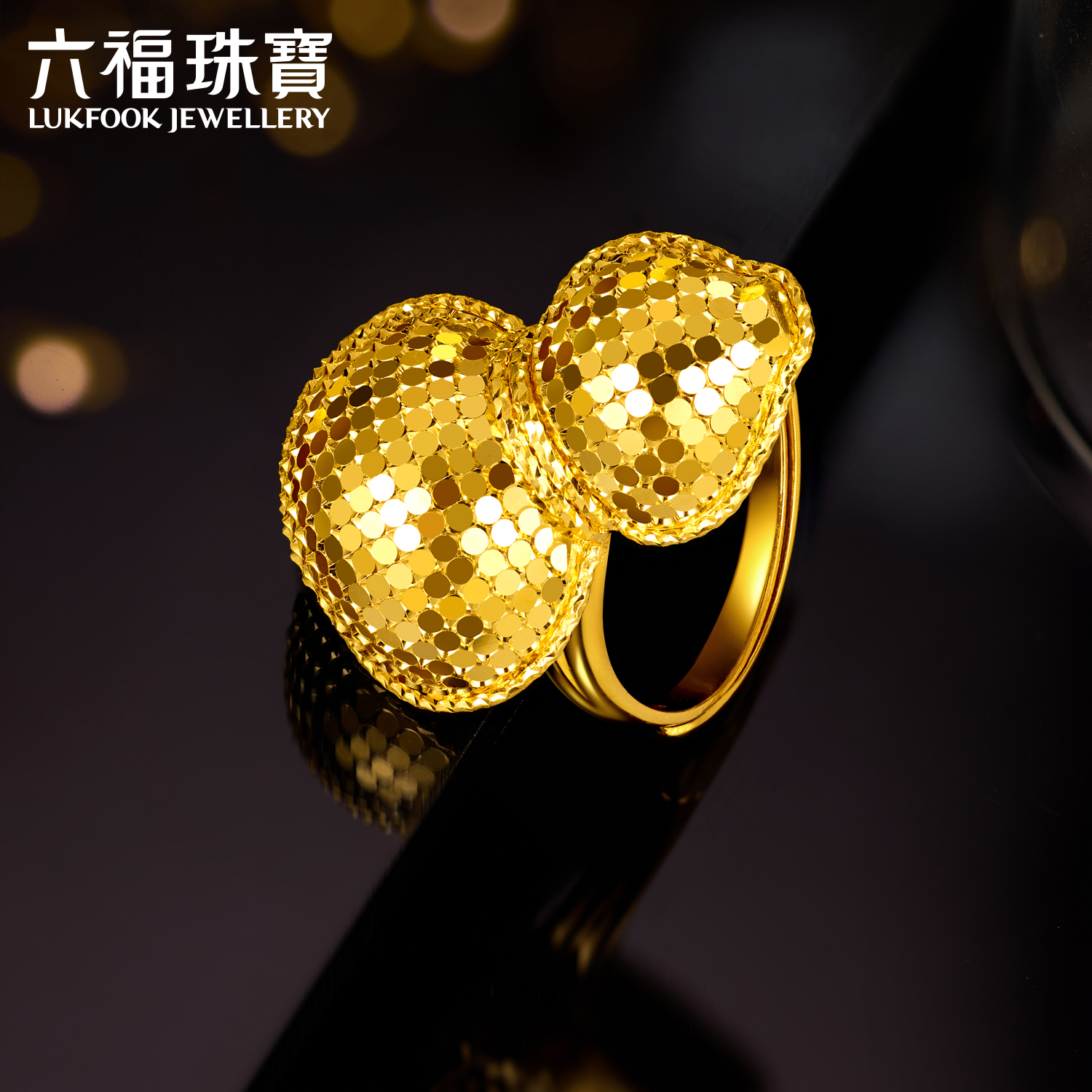 六福珠宝光影金鳞动时空黄金戒指太绝了！5G蜂巢活口设计真的香爆了！