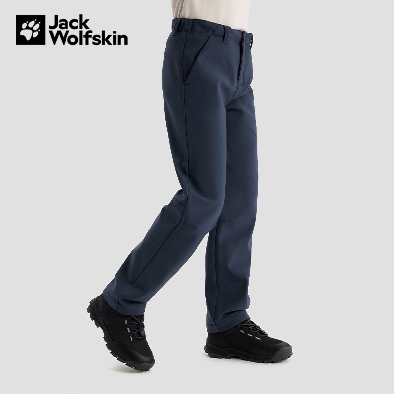 Jack Wolfskin德国狼爪新款FOURWINDS儿童防风中厚款软壳裤A61956：冬季户外亲子必备神器！