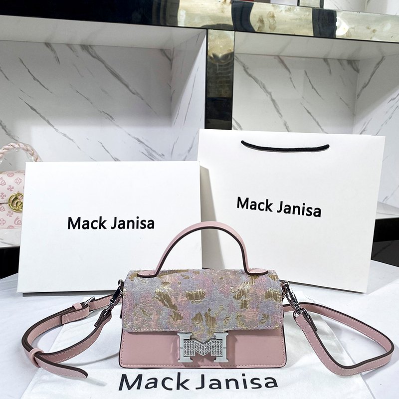 香港Mack jasiose专柜真皮繁花手提方形女包2025新款设计感斜挎包，时尚与质感的完美融合！