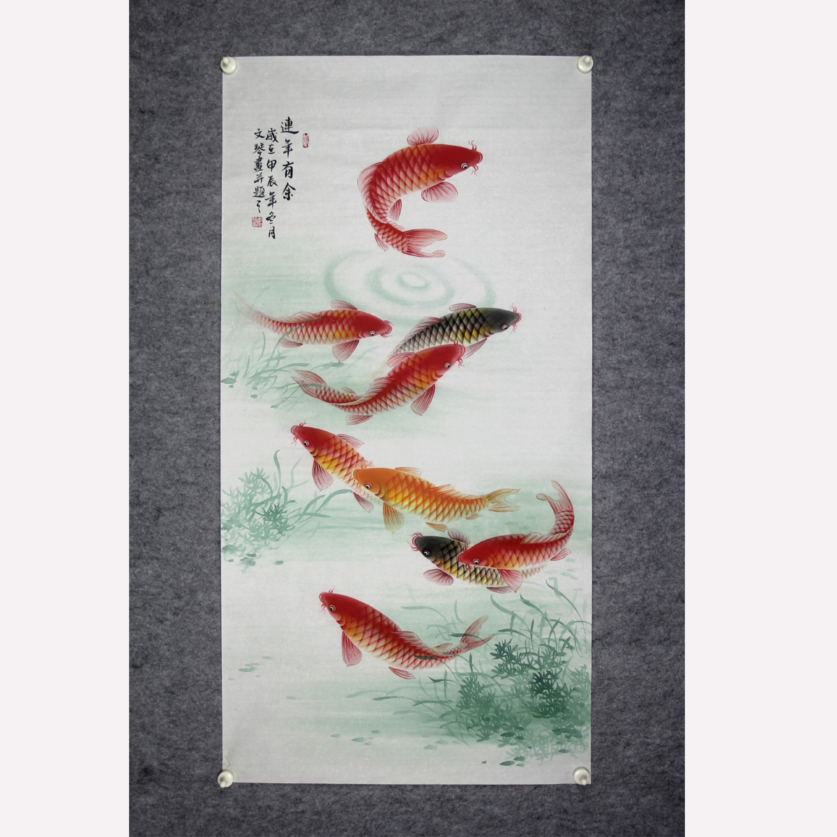 新中式手绘国画太绝了！金玉满堂锦鲤挂画，玄关秒变高级感！这波不买亏大了