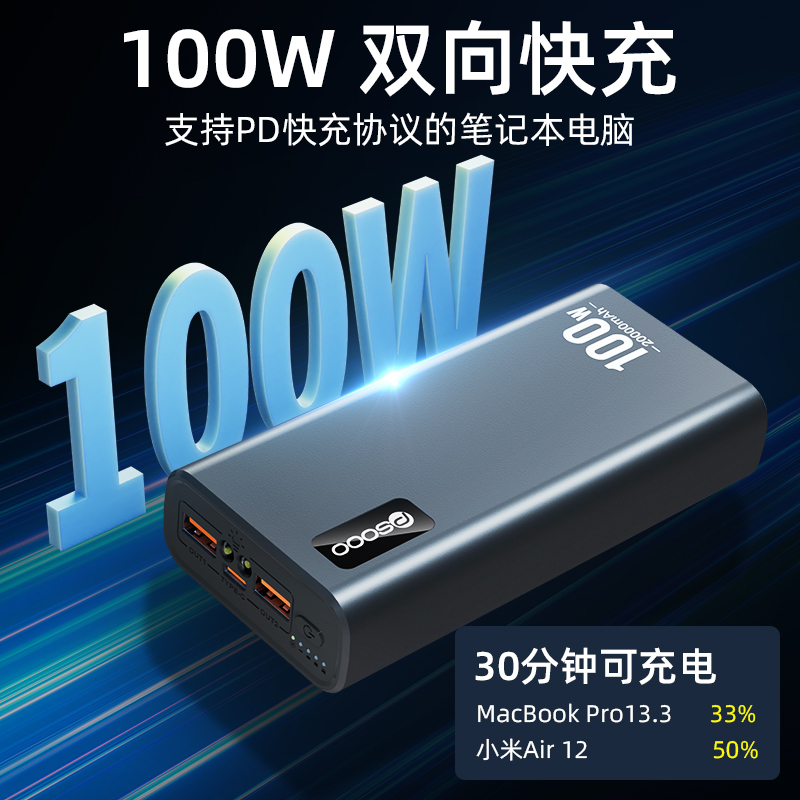 20000毫安充电宝真香预警！100W快充+多设备兼容，手机/平板/游戏机全搞定！