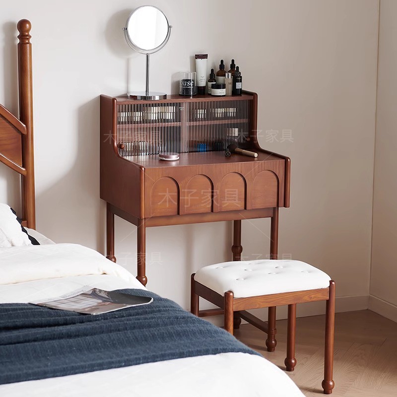 法式复古实木床，打造中古风卧室，轻奢斗柜梳妆台一体柜，美式风情来袭！️✨