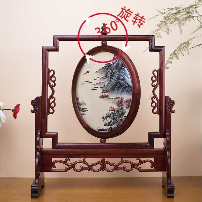 精品苏绣双面屏风：艺术与生活的完美融合，聚瑞图花瓶展现东方美学魅力