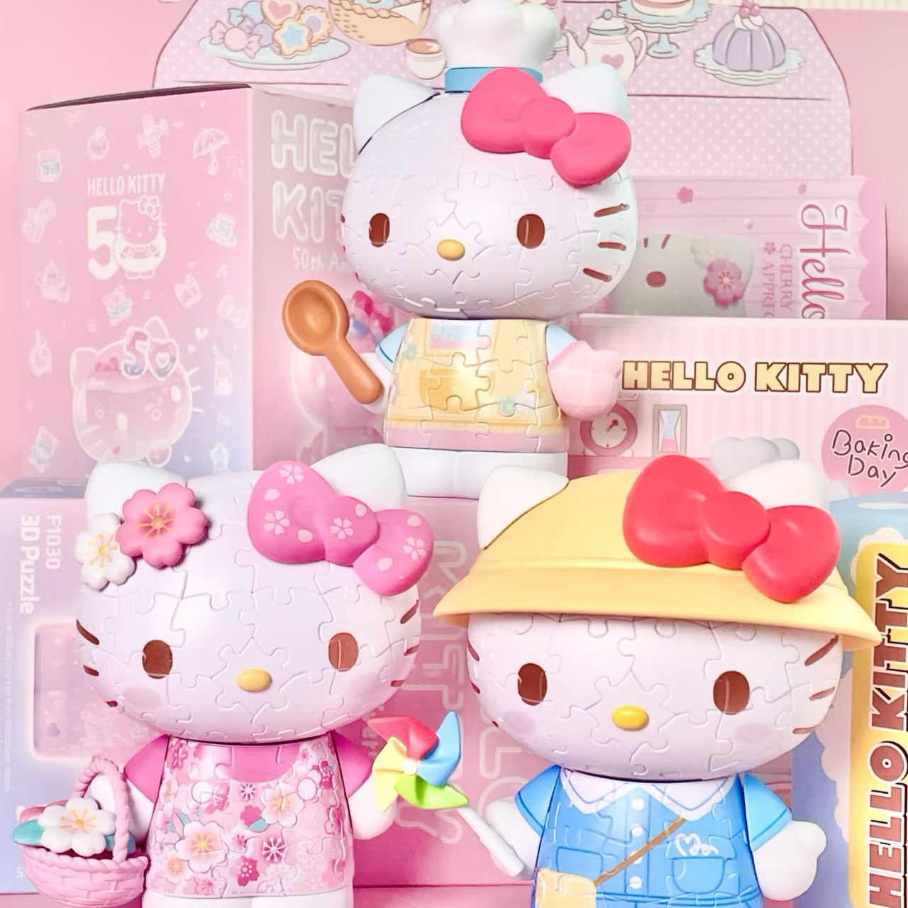 3D-JP三丽鸥HelloKitty 50周年限定手办拼图，圣诞礼物天花板！