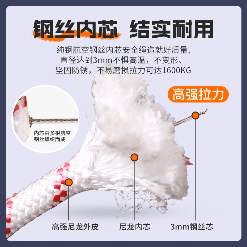 火灾逃生必备神器：20米数带钢丝芯安全绳，守护全家平安！️