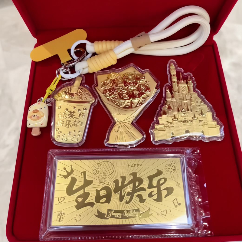 易升黄金生日快乐金片：999足金玫瑰花束，送给最爱的她，幸福一生