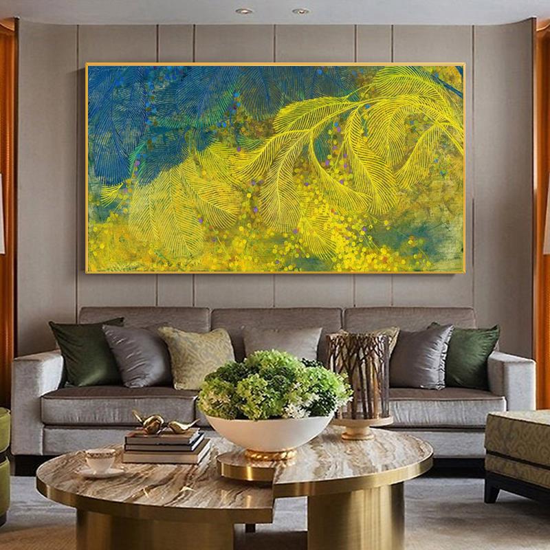 纯手绘油画装饰画：一树金客厅沙发背景墙抽象肌理立体玄关手工挂画，打造艺术氛围的家居美学