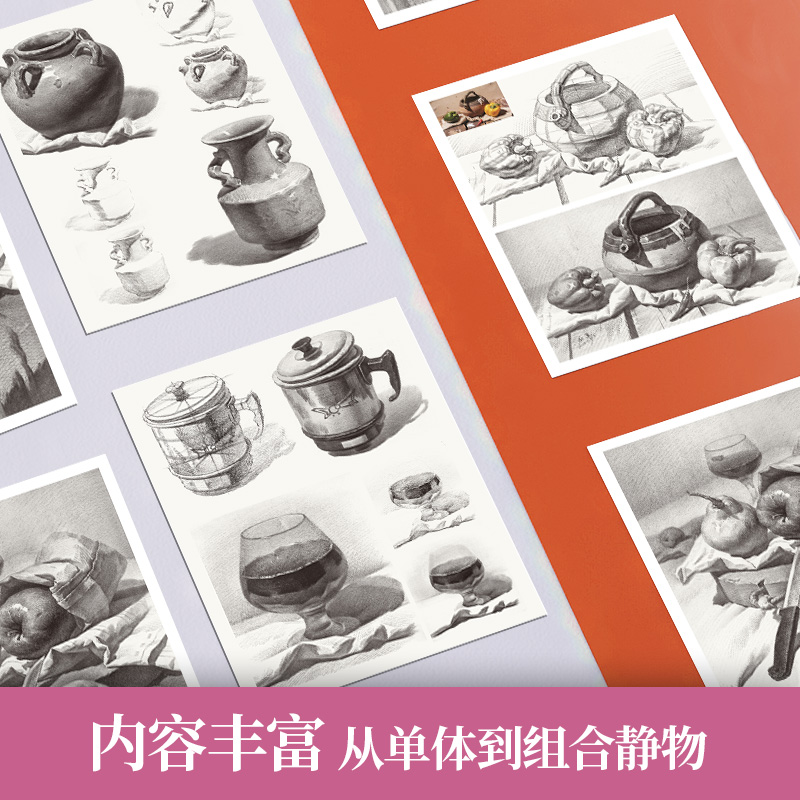 素描石膏静物临摹卡：蔡兼单体组合结构步骤明暗，艺考校考必备神器！