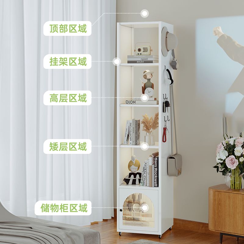 钢制旋转书架360°带轮落地收纳架家用带灯书柜置物架可移动镜柜，空间收纳大师！