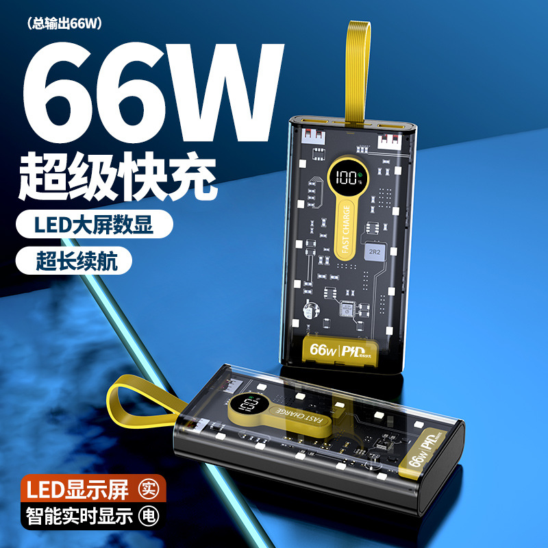 新款66W快充充电宝移动电源20000毫安朋克风透明机甲充电宝，拯救你的电量焦虑！✨