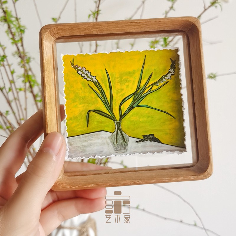 猫与剑兰常玉迷你小画：给家添一抹艺术气息，小众微喷摆台装饰画，送礼佳品!