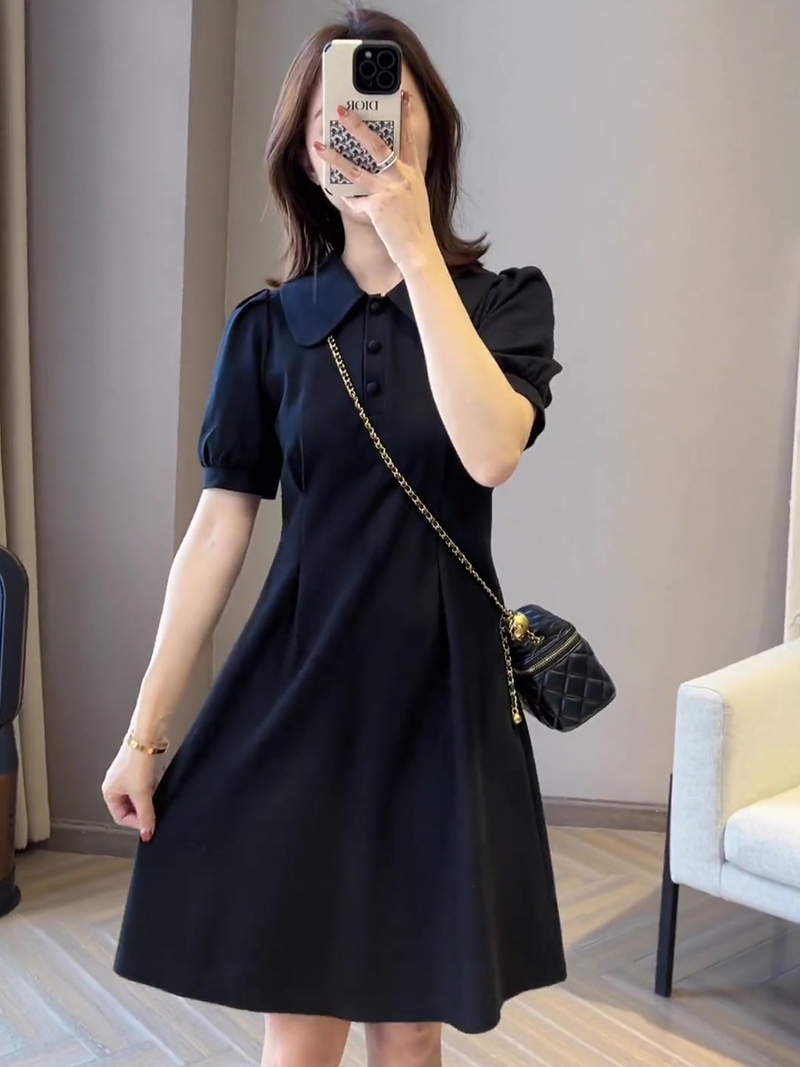 大码女装2025夏季新款气质Polo领小黑裙子，胖妹妹遮肚子显瘦秘籍！