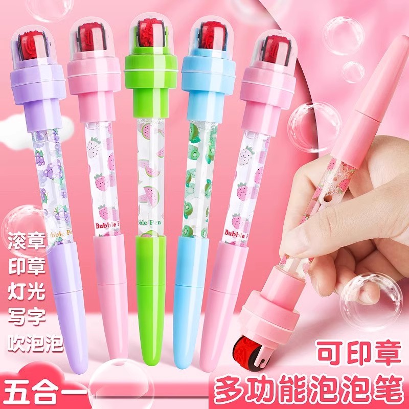 卡通泡泡笔发光笔奖励印章笔多功能中性笔写字笔可爱创意圆珠笔女，让你的书写乐趣无穷！