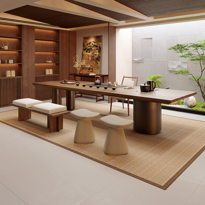 吉赠轻奢办公室接待桌椅组合，2025新款南美胡桃木茶桌，高端办公新风尚