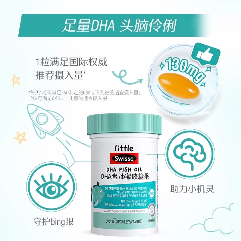 Swisse斯维诗儿童DHA鱼油凝胶糖果：无腥味的秘密武器，助力青少年脑力爆发！