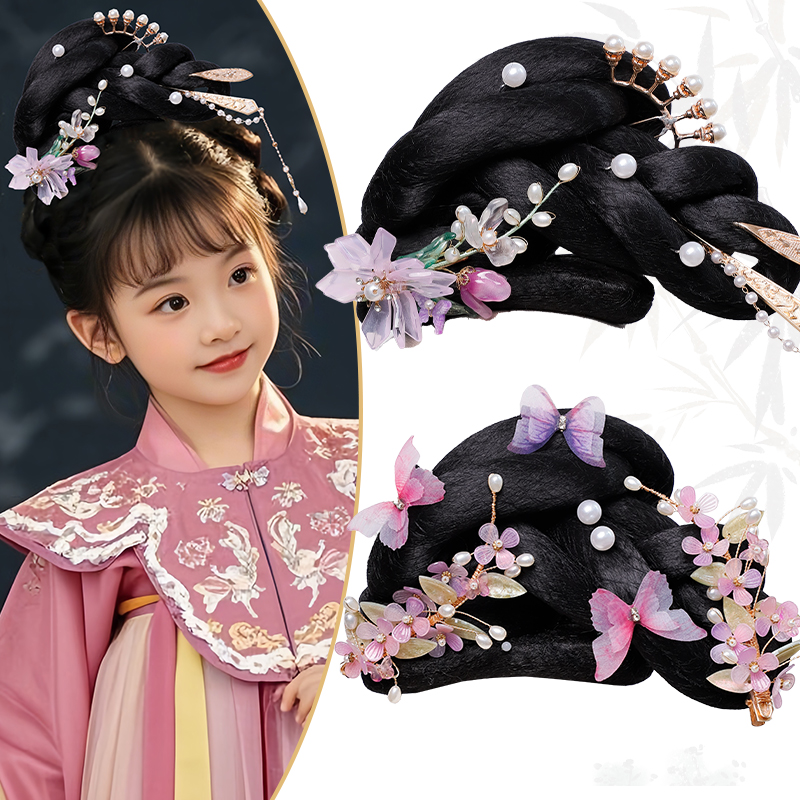 古装造型盘发秘籍：儿童古风汉服假发包，打造舞台表演发髻新风尚！