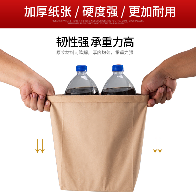 5个装牛皮纸手提袋，咖啡奶茶外卖纸袋方底袋，环保时尚的购物新选择！