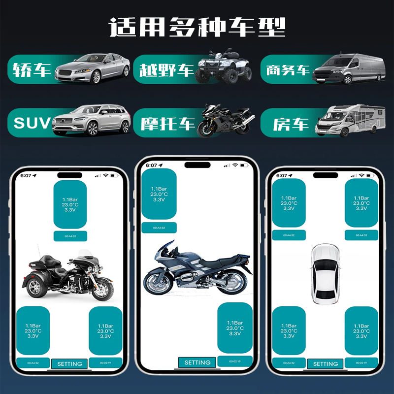 汽车摩托车胎压监测器：高精度外置蓝牙APP显示，小牛机车胎压仪必备神器！