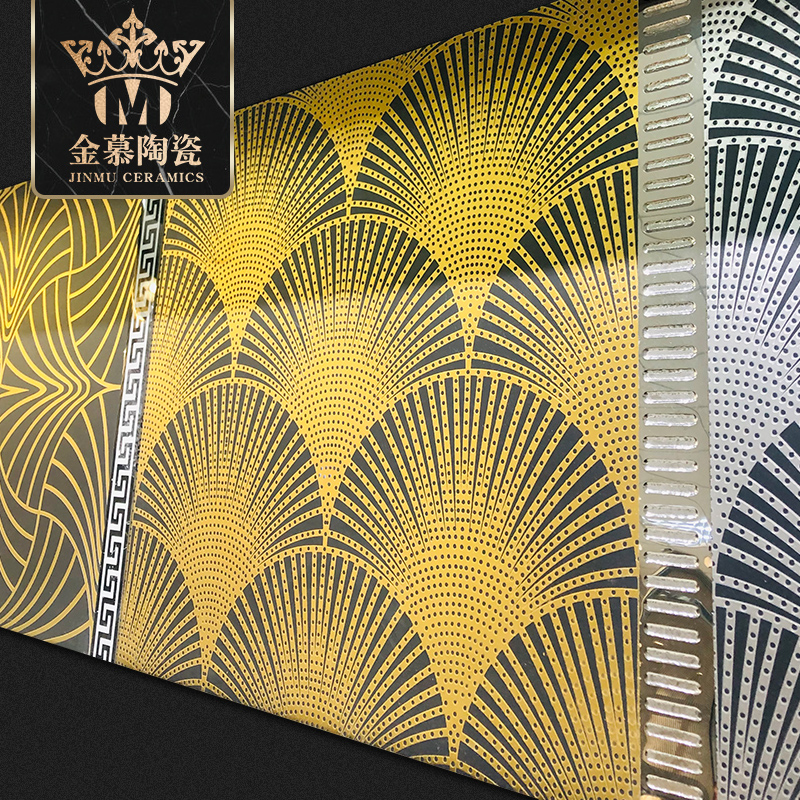 定制磨砂镀金银扇形黑背景墙，豪宅奢华酒店卫浴大厅砖哑光防水砖，让你的家变成五星级酒店！✨