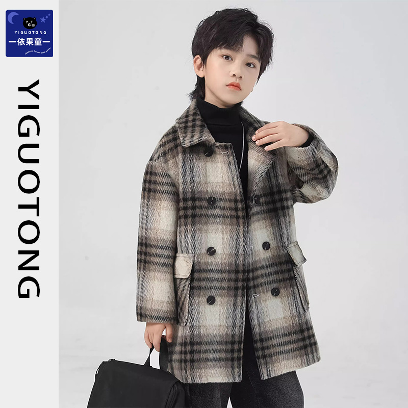 秋冬必备！童装男童格子呢大衣，中大儿童休闲外套，潮流又保暖！❄️