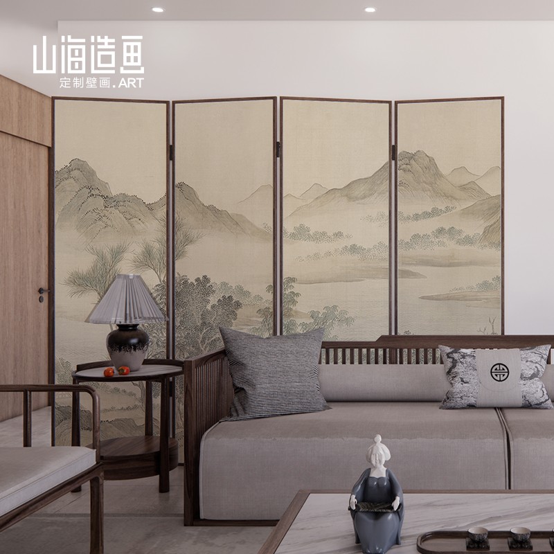 新中式山水水墨硬包背景墙：打造东方美学空间，卧室书房装修新风尚！️