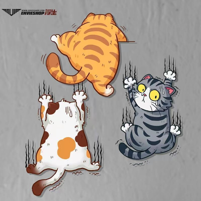 趣味搞笑猫咪车贴：让白猫抓痕变成车身艺术！