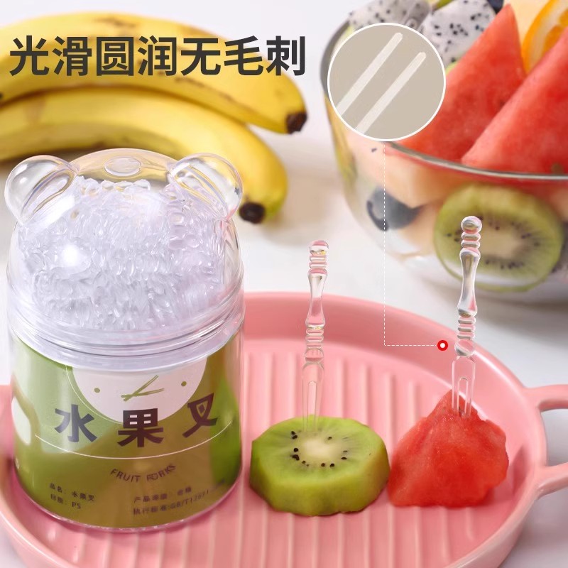 一次性水果叉：高端透明甜品叉子，家用加厚安全罐装，品质生活新选择！