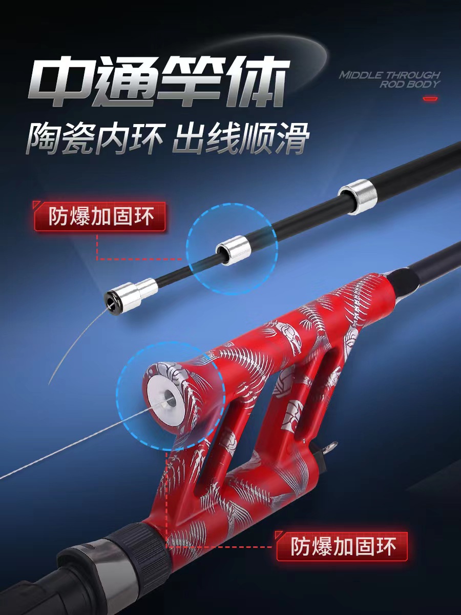 短节定位中通鱼竿带轮一体内走线中通杆套装超轻超硬6H19调钓鱼竿：垂钓达人的终极装备！