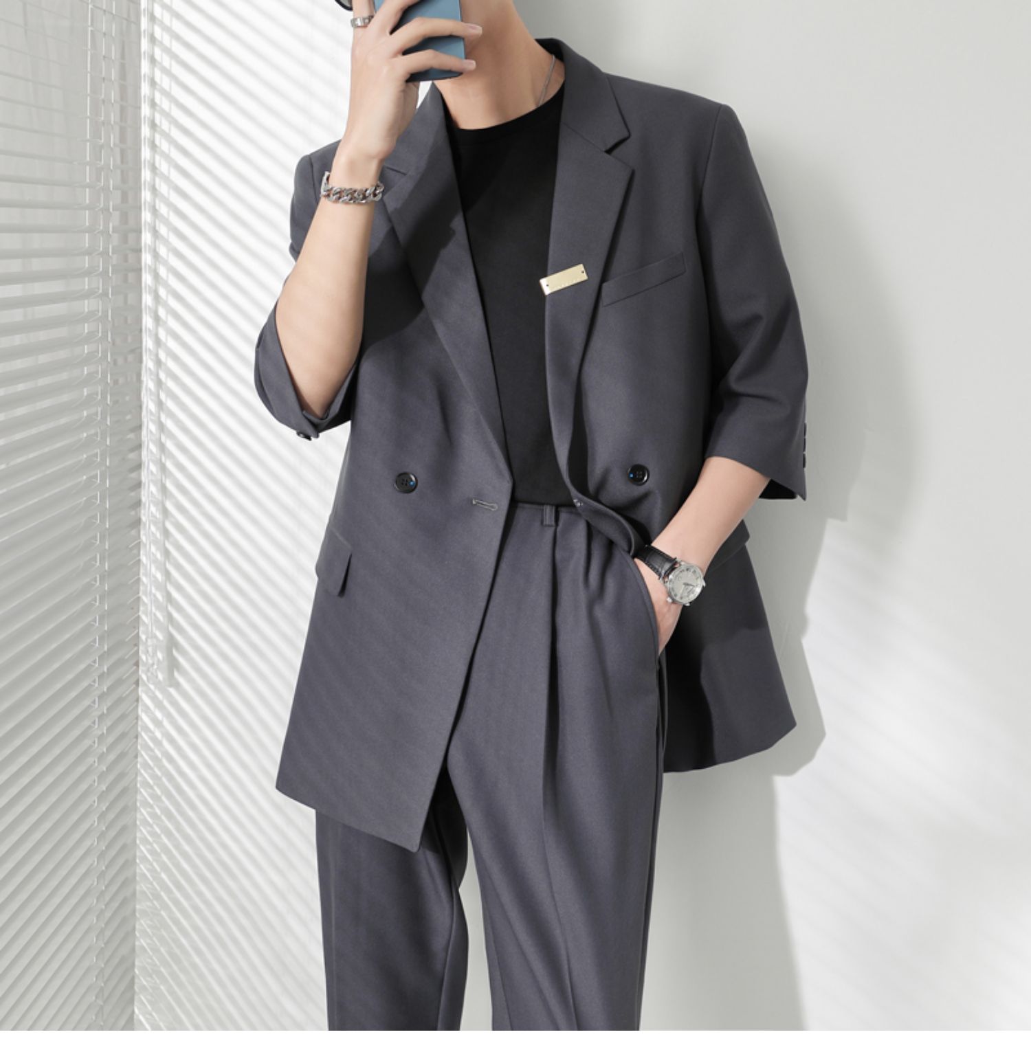 轻熟风短袖西装外套男套装穿搭，韩版潮流宽松休闲七分袖西服帅到没朋友！