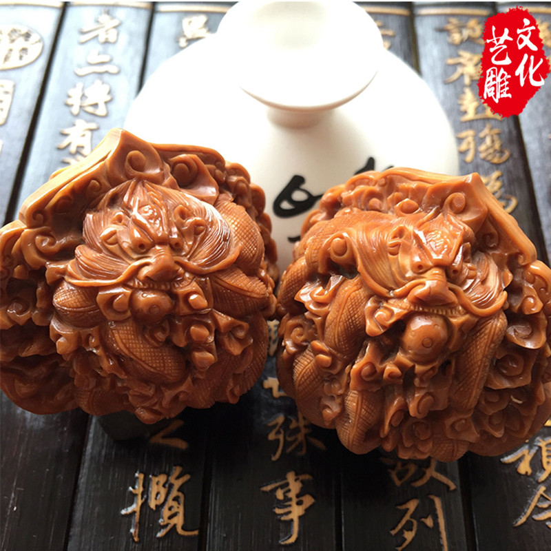 文玩核桃雕刻精品：二龙凤九龙橄榄核手串，男财神铁核老油核，收藏级艺术品！