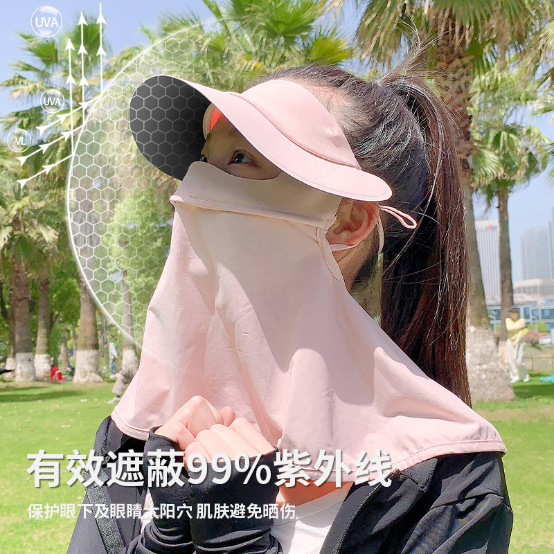 夏日小公主的秘密武器：儿童夏季防晒帽口罩一体，女童护颈遮阳全脸遮阳冰丝透气面罩脸基尼